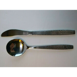 United Airline Steel Knife Spoon Set Vintage Embossed Logo ABCO 56 ABCO SP 570